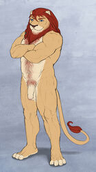 anthro balls body_hair feline fur humanoid_penis kenneth_mcleod lion male male_only mammal nude penis pubes rudderg33k spelunker_sal uncut