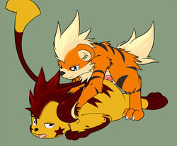 all_fours anal anal_sex claws doggy_style duo fan_character feral from_behind_position growlithe male nintendo paws penetration penis pokemon pokemon_(species) raichu roy_(raichu) roy_arashi sex simple_background video_games yaoi