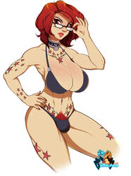 1futa 2d 2d_(artwork) artist_name auburn_hair auburn_hair_futa bikini breasts brown_hair_futa bulge choker dickgirl digital_drawing_(artwork) digital_media_(artwork) futa_only futanari glasses hand_on_hip hizzacked intersex large_breasted_futa large_breasts light-skinned_futanari light_skin mey-mey navel original_character pubic_hair red_eyes red_hair red_haired_futa short_hair solo solo_futa tattoo tattooed_futa white_background