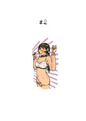 bra brown_eyes brown_hair cuffs female gag glasses hair_bobbles hair_ornament hjl looking_at_viewer navel panties panty_pull restrained rubber_duck underwear