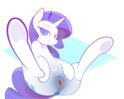 2016 anus blue_eyes braddo crotchboobs cutie_mark equine eyeshadow female feral friendship_is_magic hair half-closed_eyes hooves horn long_hair looking_at_viewer makeup mammal my_little_pony presenting purple_hair pussy rarity_(mlp) smile solo spread_legs spreading underhoof unicorn