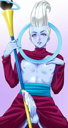 1boy angel_(dragon_ball) blush blushing breasts cum dragon_ball dragon_ball_super exposed_penis femboy looking_at_viewer male male_only nude penis precum purple_clothes purple_eyes solo solo_male whis