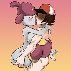 1boy 1girls ass ass_grab big_ass big_breasts big_lips blush breasts brown_hair closed_eyes cum cum_in_pussy cum_inside feet female hand_on_ass hat hilbert_(pokemon) hug human humanoid interspecies kissing lips lonbluewolf male male_human/female_humanoid male_human/female_pokemon mammal medicham nintendo nude pokemon pokephilia pussy_juice saliva short_hair soles spread_legs standing standing_sex straight straight_sex thick_lips video_games wet