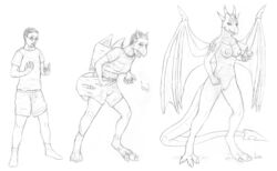 2015 anthro anthrofied areola beak beard breasts claws clothed clothing cynder dragon eyewear facial_hair female gender_transformation glasses horn human hybrid legwear male mammal membranous_wings monochrome mtf_transformation nipples nude open_mouth pussy rule_63 scalie shirt shorts smile socks species_transformation spectrumshift spyro_the_dragon toe_claws transformation video_games wings