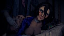 1boy 1girls 3d ambiguous_penetration areolae ass bed bedroom big_breasts bioshock bioshock_infinite blue_eyes blush bolero booker_dewitt breasts breasts_out brown_hair bubble_butt choker curvy doggy_style doggystyle elizabeth_comstock eyeliner eyeshadow female female_focus garter_belt garter_straps hair_over_eyes incest makeup male mascara nipples oedy69 penetration seductive seductive_look seductive_smile sex shirt short_hair sleeves_rolled_up stockings tagme vest