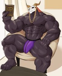 1boy anthro bara bulge elias_ainsworth jockstrap male male_focus male_nipples male_only muscular_male nipples penis_outline skull skull_head solo_male the_ancient_magus_bride underwear wolfblack2543