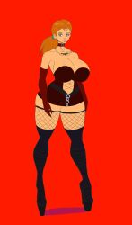 1girls 2022 annon bimbo black_lipstick breasts cleavage crimson_(tdi) female female_only high_heels huge_breasts lipstick long_hair looking_at_viewer red_hair solo the_ridonculous_race thick_lips thick_thighs total_drama_island very_long_hair