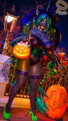 1girls 3d 9:16 anthro anthrofied arthropod big_breasts breasts candy changeling clothing dessert digital_media_(artwork) female female_only food footwear halloween hi_res high_heels holidays jack-o'-lantern nipple_outline puppy3d shoes solo