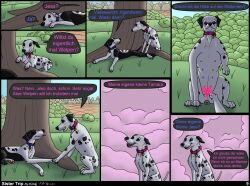 animal_genitalia animal_pussy anthro bird_dog canid canine canine_genitalia canine_pussy canis collar comic comic_page dalmatian distance_(tag) domestic_dog duo female feral furry genitals german_text grass hi_res hill hunting_dog jess_(kinaj) kinaj labrador lying mammal mixed_breed mountain multi_nipple nipples page_9 page_number plant pubic_tattoo pussy retriever sibling_(lore) sister_(lore) sisters_(lore) tag tamara_(kinaj) text tongue tongue_out tree under_shade