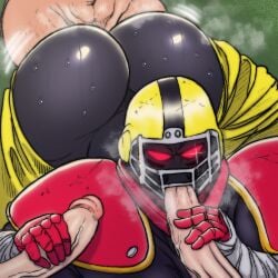 4boys anal armor black_body blowjob fellatio first_porn_of_character football_player football_uniform gay helmet huge_ass johnny_maximum lewdbeef male_only red_eyes saliva steaming_body sweat world_heroes yaoi