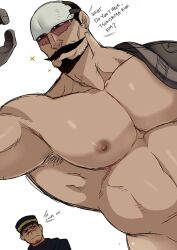 2boys bara beard blush ducka-98 facial_hair golden_kamuy hajime_tsukishima male male_focus male_only multiple_boys muscles muscular no_visible_genitalia solo_focus text tokushirou_tsurumi