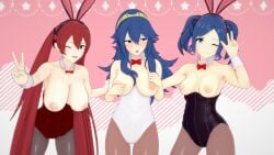 3d 3girls ;) ;d alternate_costume armpits bare_shoulders blue_eyes blue_hair breasts breasts_out brown_eyes bunny_ears bunny_girl bunnysuit collarbone cynthia_(fire_emblem) embarrassed female female_only fire_emblem fire_emblem_awakening koikatsu large_breasts leaning_forward leotard long_hair looking_at_viewer looking_away lucina_(fire_emblem) medium_breasts mike_oxlong more_at_source multiple_girls nintendo nipples one_eye_closed open_mouth pantyhose red_hair severa_(fire_emblem) short_hair shoulders shy smile symbol-shaped_pupils tiara twintails v very_long_hair wink