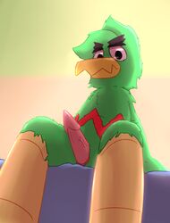 anthro avian beak bird erection feathers glomiagui green_feathers hi_res looking_at_viewer male male_only marcelo_canario nude penis simple_background slightly_chubby