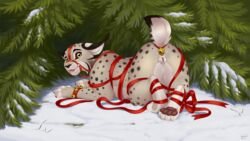 2015 all_fours anal anal_sex anthro anus bell bondage christmas christmas_tree claws feline female fur hi_res holidays lynx mammal nightdancer nightdancer_(character) nude penetration presenting presenting_pussy pussy reallynxgirl tree zaire