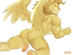 1boy anthro anthro_only anus ass balls barazoku big_balls big_penis delicious_in_dungeon dungeon_meshi forsen furry gay lion lion_boy male male_focus male_only manly muscular_anthro penis solo solo_male winged_lion_(dungeon_meshi)