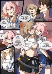 comic dan_heng english_text female honkai:_star_rail kinkymation march_7th_(honkai:_star_rail) stelle_(honkai:_star_rail) text undressing undressing_another undressing_partner