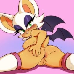 1:1 2024 anthro anus ass bat blush breasts bunnybits digital_media eyelashes female fingers genitals green_eyes hi_res large_breasts legwear looking_at_viewer looking_back mammal pussy rouge_the_bat sega solo sonic_(series) sonic_the_hedgehog_(series) wings