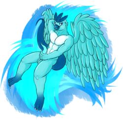 1boy abs animal_genitalia anthro arm_up armpits articuno ausjamcian avian beak bird blue_feathers blue_penis blue_skin cuntboy cuntboy_only cuntboy_sans_balls erection feathers feet herm hermaphrodite intersex large_penis legendary_pokemon male male_only maleherm masturbation multi_genitalia muscular nintendo no_nipples nude open_mouth original_character penis pokemon pokemon_(species) pose purple_eyes pussy smile solo tail teraunce wings