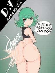 1girls ass ass_slap ass_smack dialogue dweezyvox female green_eyes green_hair not_impressed one-punch_man smacking_ass spanking tatsumaki