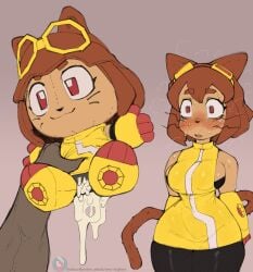 1girls 2026 2d 2d_(artwork) anthro brown_hair cat_ears cat_tail catgirl color colored cum cum_drip cum_in_plushie cum_inside dark-skinned_female doll embarrassed female female_focus fumo_plush furry furry_female gameoverse heroine holding holding_object holding_plushie kit_(gameoverse) kit_bodega latina marketable_plushie neo_hajime nerd open_mouth plushophilia shocked shocked_expression sideboob sparkle_doll_meme standing superheroine sweat sweating_profusely wide_hips younger_female