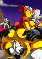 aphrodite_a areola ass balls barefoot being_watched big_breasts big_butt breasts butt_grab erect_nipples feet female foot_on_balls garada_k7 genitals go_nagai group hand_on_butt hi_res looking_at_another machine mad-project male male/female mazinger mazinger_z mecha nipples penetration penis robot surprised_expression thick_thighs trio vaginal_penetration vaginal_penetration