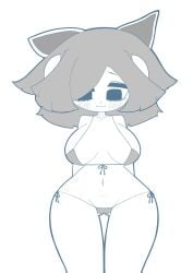 1girls 2d_(artwork) 4_ears adorable anthro big_eyes bikini cat_ears cat_humanoid cat_tail catgirl cute_expression cute_face grey_hair hss_dada large_breasts simple_background tagme temmie temmie_(undertale) undertale undertale_(series) white_body white_fur wide_hips