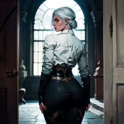 ai_generated ass averagehuman123 big_ass butt ciri clothing dat_ass female green_eyes light-skinned_female scar the_witcher_(series) the_witcher_3:_wild_hunt white_hair