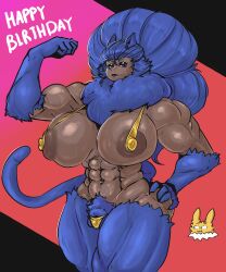 1futa abs animal_ears animal_tail awooga big_breasts big_hair birthday black_eyeshadow black_lipstick blue_eyes blue_fur blue_hair cat_ears cat_tail dark_nipples dark_skin felicia_(a_wild_anglerfish) flaccid flexing futa_only futanari golden_bikini hand_on_hip huge_breasts joltorito muscular_arms muscular_futanari muscular_thighs nipple_bikini nipples ponytail sheath