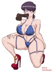 1boy 1girls anime blowjob dark-skinned_male huge_breasts huge_penis kanecrow komi-san_wa_komyushou_desu komi_shuuko lingerie milf mother sucking