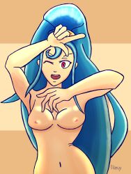 amazon_pandora blue_hair breasts exposed_breasts kid_icarus kid_icarus_uprising nintendo ponytail