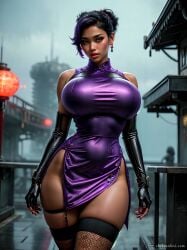 1girls ai_generated breasts earrings gigantic_breasts gloves hair_tied huge_breasts long_gloves looking_at_viewer ohshinakai short_dress skin_tight tagme top_heavy top_heavy_breasts updo