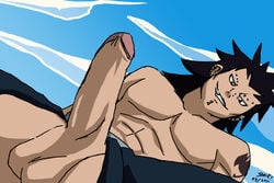 1boy 2011 abs bara burankoprn fairy_tail gajeel_redfox looking_at_viewer male male_only muscle muscles naughty_face pecs penis pov proud_of_his_cock sheik! solo testicles uncensored yaoi