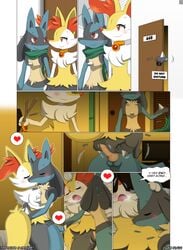 balls braixen comic do_not_disturb door duo english_text female heart kissing lucario male nintendo page_14 penis pokemon pokemon_(species) straight winick-lim