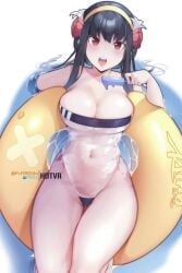 1girls black_hair female female_only hotvr human innertube popsicle see-through solo spy_x_family swimsuit tagme water white_skin yor_briar