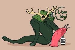 2d 2d_(artwork) antlers anus big_dildo dildo green_hair hand_covering_mouth image_set inkplasm lube lube_bottle nude_female orange orange_eyes scraper_city skinny_girl skull_head thought_bubble welwraith wicker_(welwraith)