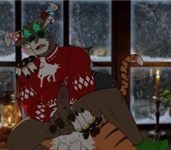 clothing cock cum cum_inside dolph_(fortnite) epic_games fortnite furry gay gay_sex huge_cock male male_penetrating oscar_(fortnite) reindeer tiger video_games