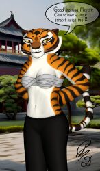 anthro athletic breasts dragonczech dreamworks feline kung_fu_panda looking_at_viewer mammal master_tigress partially_clothed tail tigress