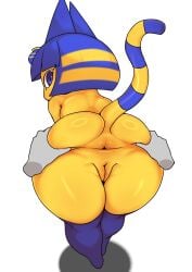 2025 ambiguous_gender animal_crossing ankha ankha_(animal_crossing) anthro anus ass big_butt blue_body blue_ears blue_eyes blue_fur blue_hair blue_legs blue_tail butt_grab digital_media_(artwork) disembodied_hand domestic_cat duo eyelashes felid feline felis female female/ambiguous female_anthro fingers fur genitals grey_body grey_hands hair hand_on_butt headdress headdress_only headgear headgear_only hi_res looking_at_viewer looking_back looking_back_at_viewer mammal markings multicolored_body multicolored_fur multicolored_tail nintendo nude nude_anthro nude_female pupils pussy raised_tail rear_view sarumoji shadow simple_background solo_focus spread_anus spread_butt spreading standing striped_body striped_fur striped_markings striped_tail stripes tail tail_markings thick_thighs uraeus white_background wide_hips yellow_body yellow_fur yellow_tail