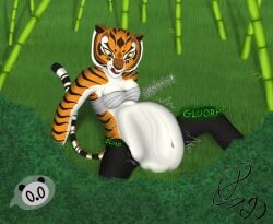 anthro anthro_pred athletic athletic_female detailed_bulge dragonczech feline female female_pred fur mammal master_tigress partially_clothed size_difference soft_vore stripes tigress vore