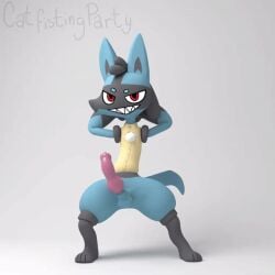 1:1 3d_(artwork) 3d_animation animal_genitalia animal_penis animated anthro balls black_body black_fur blue_body blue_fur bouncing_balls bouncing_penis canid canine canine_genitalia canine_penis catfistingparty_(artist) digital_media_(artwork) english_text erection evil_grin fur generation_4_pokemon genitals grin hands_behind_head looking_at_viewer lucario male male_focus male_only mammal nintendo penis pokemon pokemon_(species) red_eyes sharp_teeth short_playtime signature smile solo solo_male spikes standing teeth text
