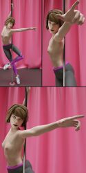 1girls 3d 3d_(artwork) areolae blender bottomwear breasts female female_focus female_only katya_six life_is_strange max_caulfield nipples pole_dancing short_hair small_breasts solo solo_female sportswear tagme topless yoga_pants