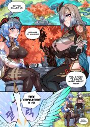 3girls bluecandy cocogoat crane_(bird) female_only ganyu_(genshin_impact) genshin_impact kuudere manga milf multiple_girls nipples_visible_through_clothing shenhe_(genshin_impact) the_way_she_understands xianyun_(genshin_impact)