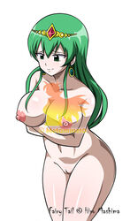 1girls arms_under_breasts crown fairy_tail female female_only green_eyes green_hair hisui_e._fiore nude princess pussy solo