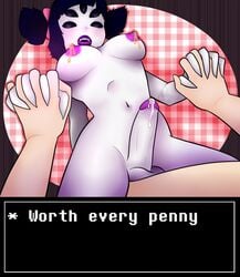 4_arms anal arachnid arthropod balls black_eyes dickgirl fangs futanari highres honeycest human intersex interspecies lactation lips male mammal muffet multi_arm multi_eye multi_limb penis pov precum purple_lips spider tied_hair twintails undertale