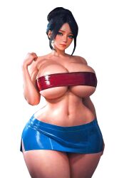 1girls ai_generated belly belly_button big_breasts black_hair blue_eyes blue_miniskirt blue_skirt busty curvy female female_focus female_only huge_breasts looking_at_viewer mommy stomach thick thick_thighs transparent_background voluptuous wide_hips