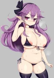 areola areolae armor_knight_(disgaea) big_breasts bikini breasts disgaea disgaea_d2 huge_areola huge_areolae huge_breasts large_breasts long_hair looking_at_viewer nipples nippon_ichi_software purple_hair sawati string_bikini swimsuit thighhighs