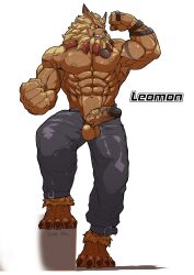 abs absurd_res anthro armpit_hair asiahao520 balls bandai_namco biceps body_hair digimon digimon_(species) felid genitals hi_res leomon lion male male_only mammal muscular muscular_anthro muscular_male nipples pantherine pecs penis scar solo vein veiny_muscles veiny_penis