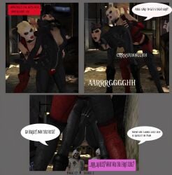 2girls 3d alstair2 batman:_arkham_city batman_(series) catwoman catwoman_(arkham) catwoman_(arkham_city) comic comic_page cuntbusting dc dc_comics harley_quinn harley_quinn_(arkham) harley_quinn_(arkham_city) low_blow multiple_girls selina_kyle