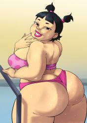 1girls big_ass big_breasts big_butt bikini black_hair cartoon_network ecchipoo fat fat_ass fat_woman female huge_ass huge_butt light-skinned_female light_skin looking_at_viewer looking_back overweight overweight_female rear_view sadie_(tdi) thick_thighs total_drama_island voluptuous voluptuous_female wide_hips