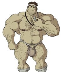 1boy bara bulge chest_hair code_lyoko flaccid hairy hairy_legs human jim_morales jockstrap male male_only muscle muscles remert solo stubble tagme transparent_background